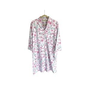 Miss Elaine Dress Floral Size M  Zip Front Lounge House Dress Pink Blue
